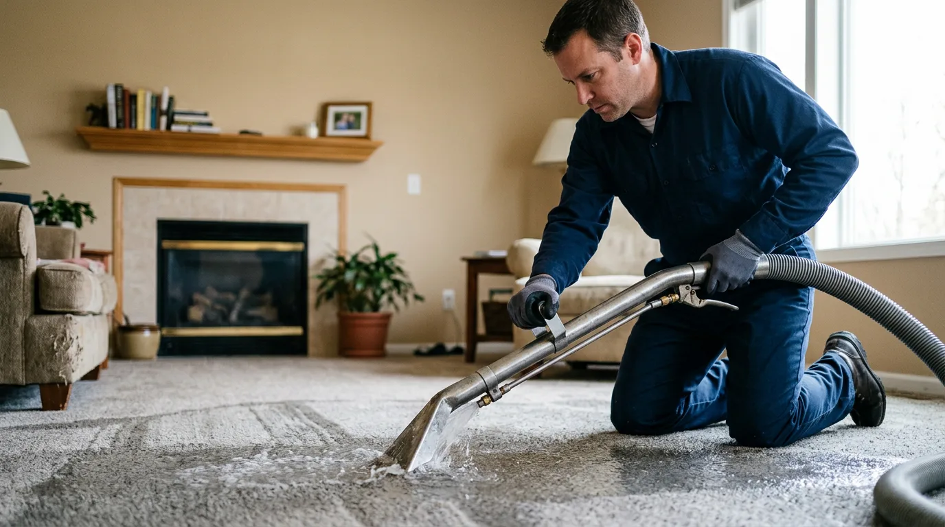 Water damage restoration technician working near Hope, MI